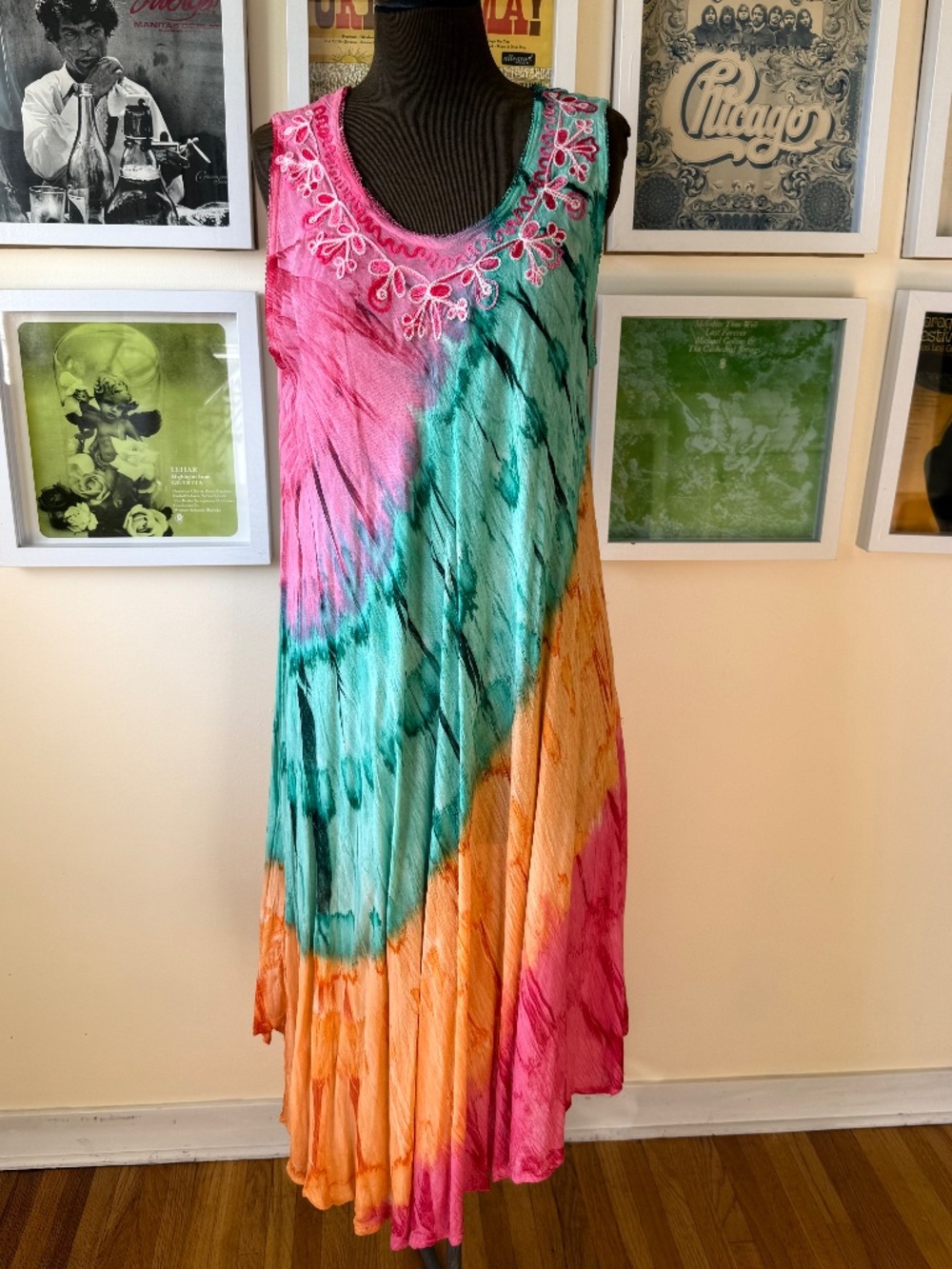 🌺 Boho Tie-Dye Embroidered Maxi Dress — Festival Fairy Hippie